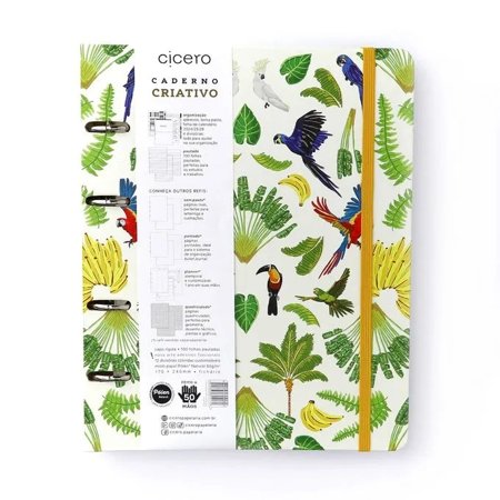 Caderno Cícero Criativo Argolado Pássaros Pautado 17X24 Floresta Tropical Branco