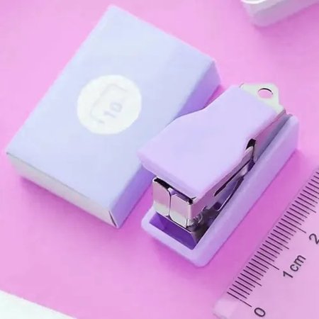 Mini Grampeador De Papel Com Grampos Tons Pastel