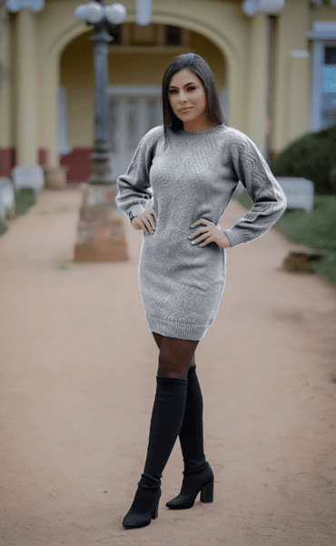 Sweater dress with 2024 knee high socks