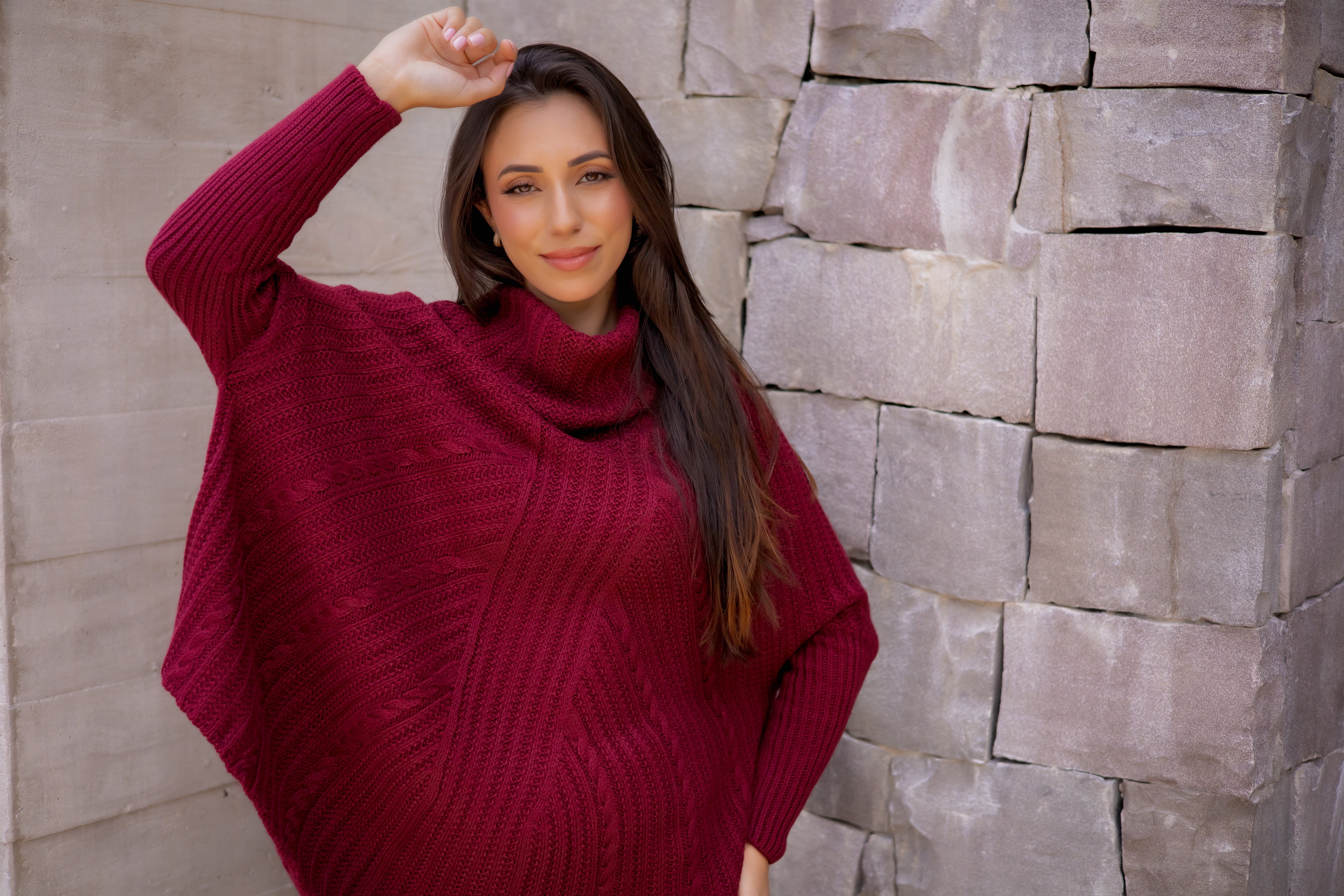 burgundy poncho sweater