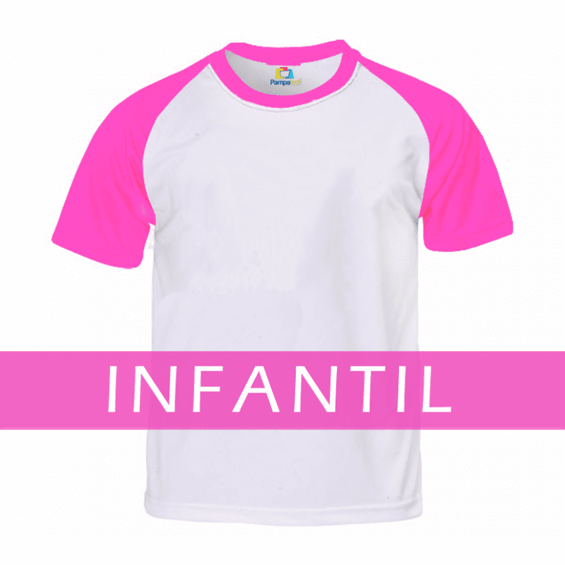 Camiseta Poliéster branca com Manga pink Infantil