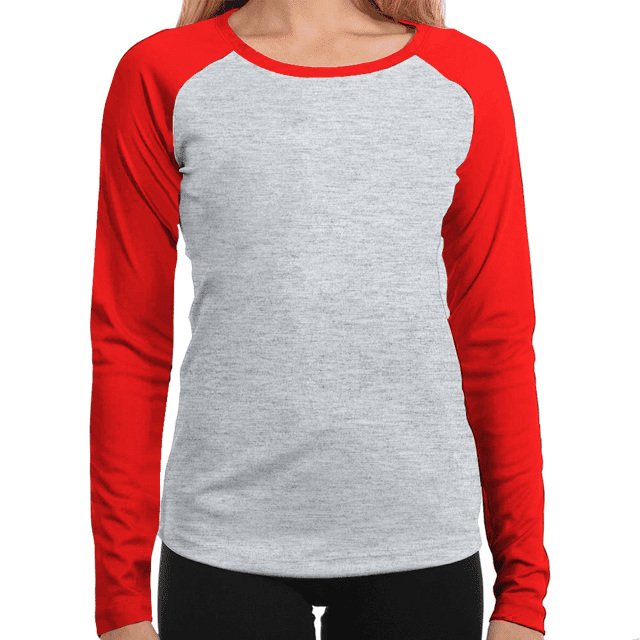 BABY LOOK MANGA LONGA RAGLAN CINZA MESCLA vermelha POLIÉSTER