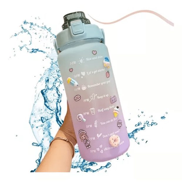 Garrafa de Água 2 Litros Squeeze Motivacional Colorida Alça Porta Ce