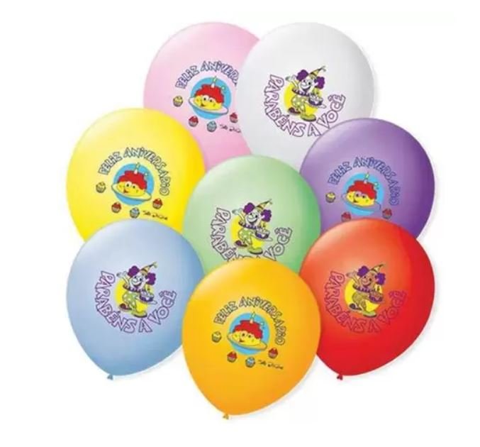 Balão Látex Impressão 360 Neon Feliz Aniversário Sortido 12
