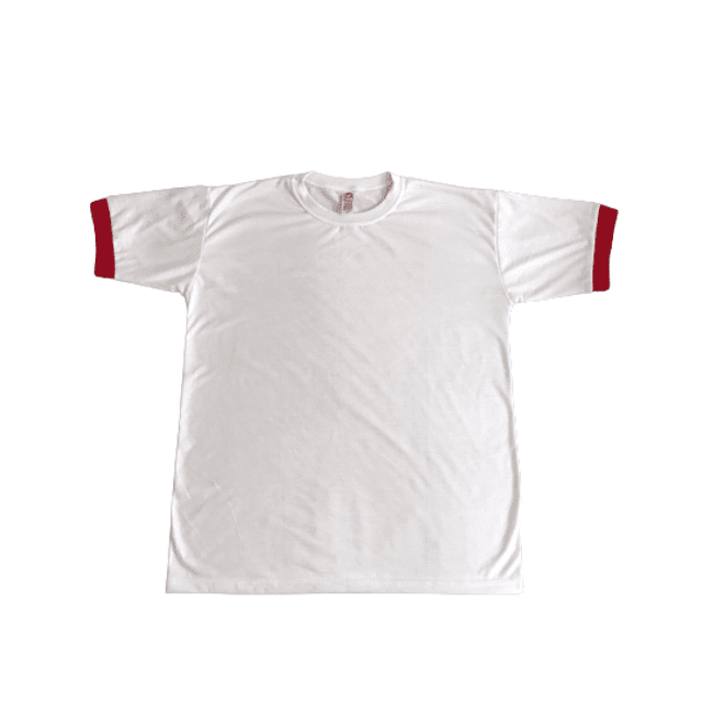 Camiseta Poliéster Branca c/ detalhe na manga Vermelha - LINHA PREMIUM