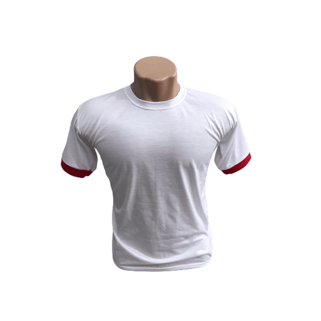 Camiseta Poliéster Branca c/ detalhe na manga Vermelha - LINHA PREMIUM