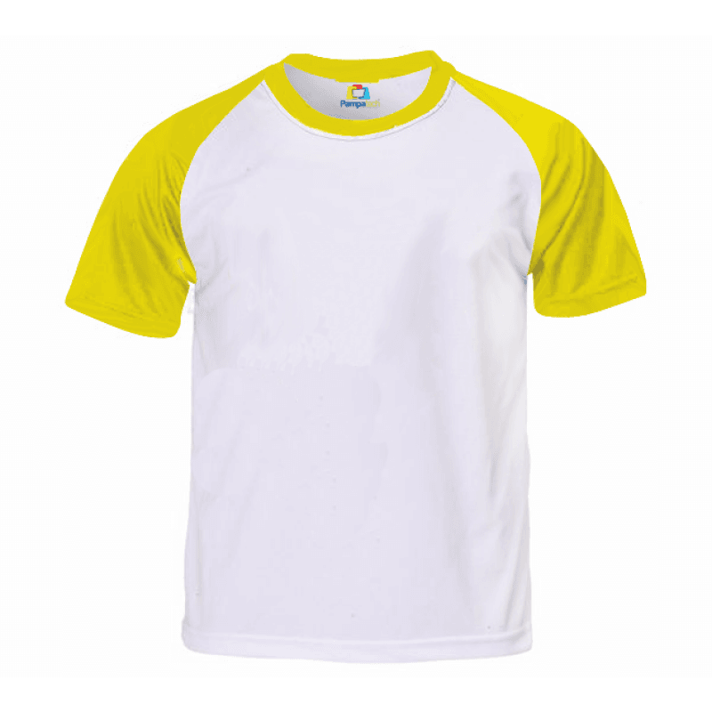 camisa amarela com manga verde