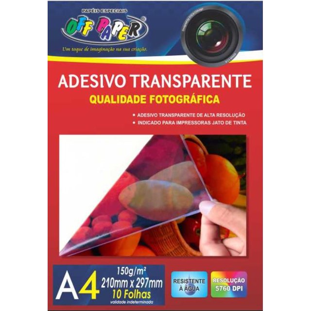 Papel Fotográfico Adesivo Transparente A4 150g c/ 10 folhas Off paper