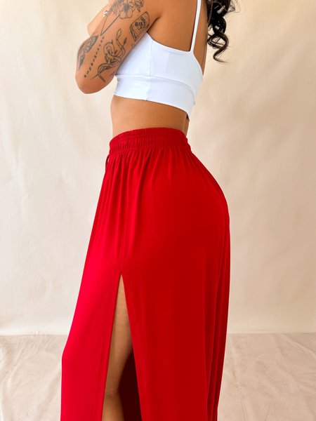 pantalona fenda lateral vermelha 