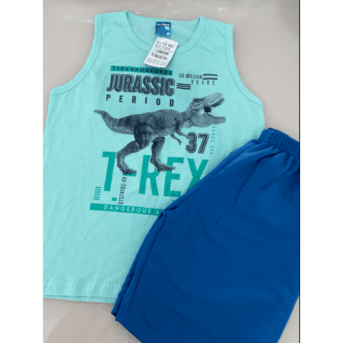 Conjunto Regata E Short Tactel Dinossauro Jurassic Period Verde