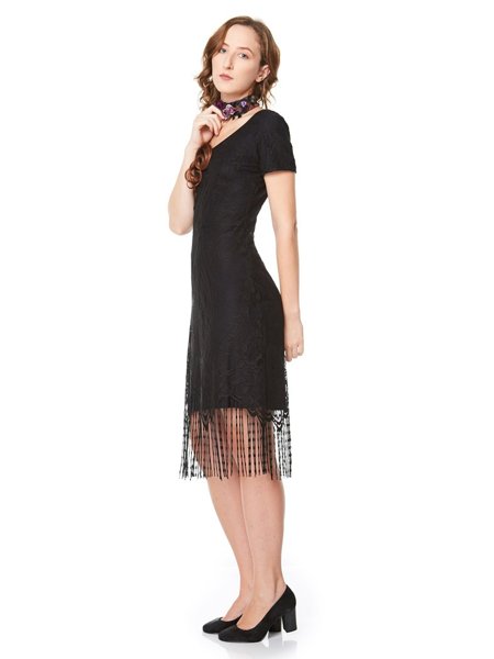 vestido franjas preto
