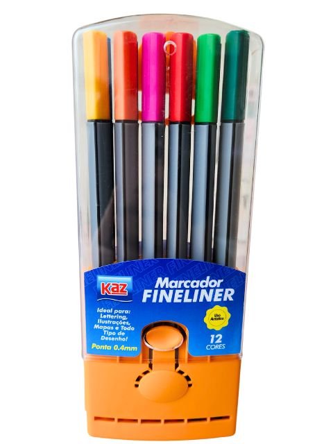 Caneta Marcador Fineliner 12 Cores Kaz - Cinza | Motibel