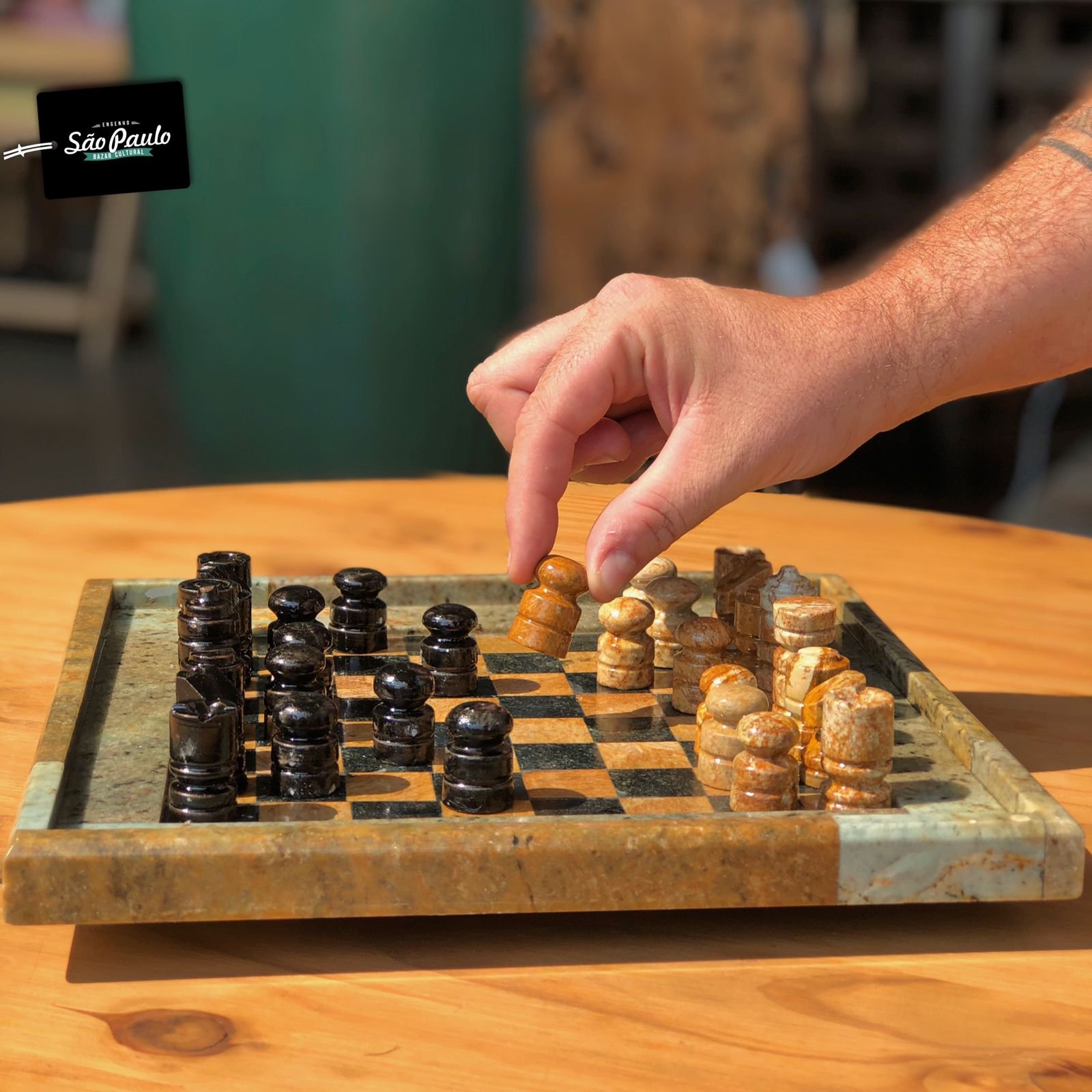 Jogo da velha tabuleiro caixa completo de pedra sabão