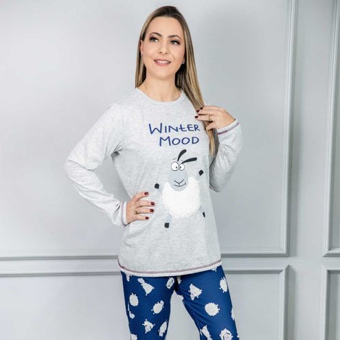 Pijama Feminino Longo Peluciado Estampado Linda Lila na Amora Doce
