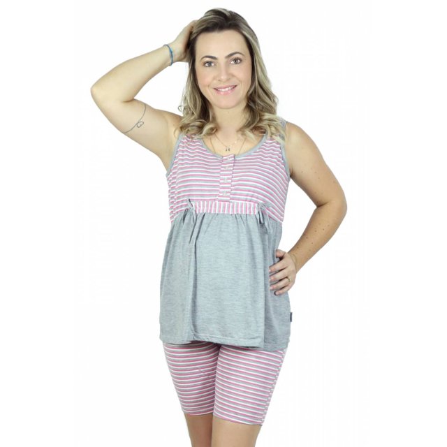 Pijama Longo Gestante e Amamentação com Botões Coração - Linda Gestante