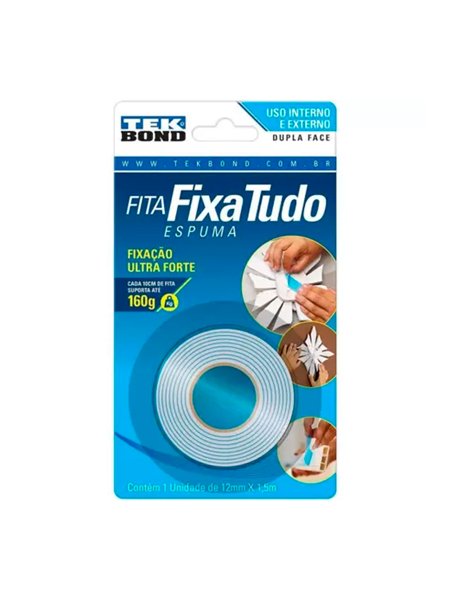 Fita Dupla Face Interna Acrilica 12MMX2M-Tekbond - Fita Dupla Face Interna  Acrilica 12MMX2M-Tekbond - Tek Bond