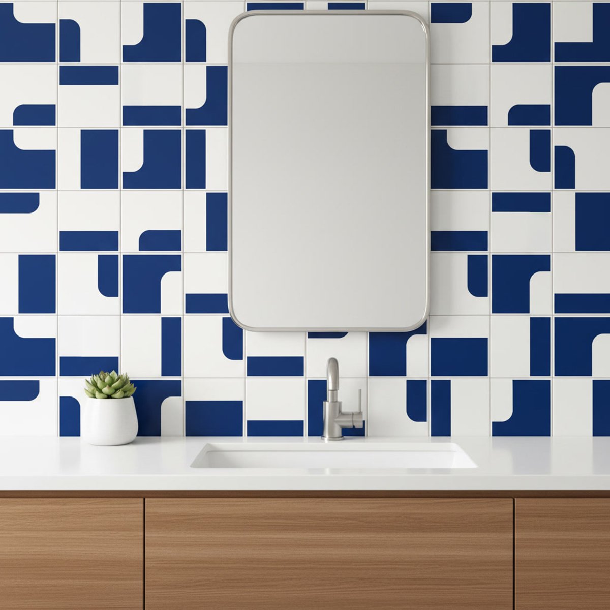 Azulejo decorado contemporâneo em tons de azul TAI
