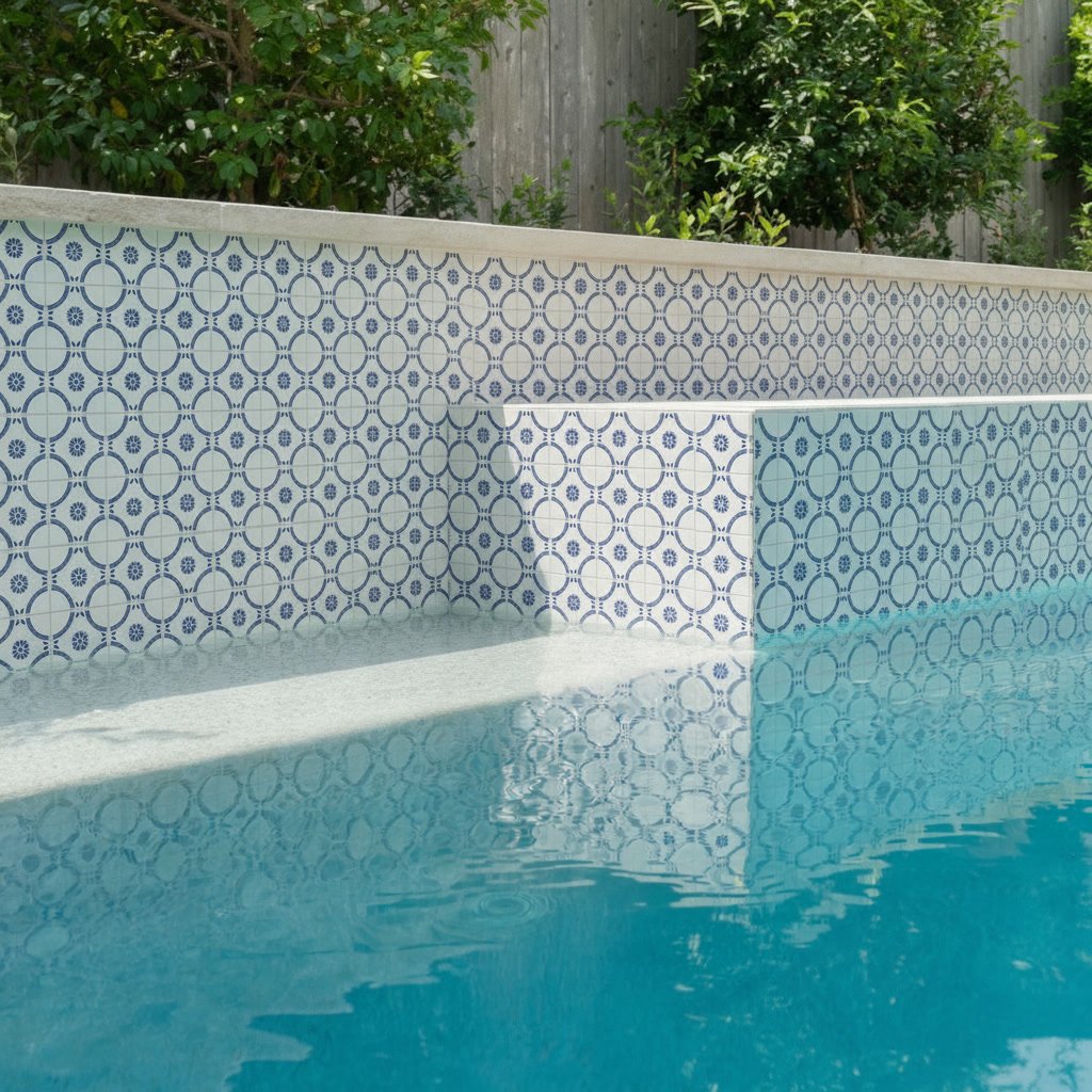 Piscina de alto padrão revestida com azulejos azuis TAI