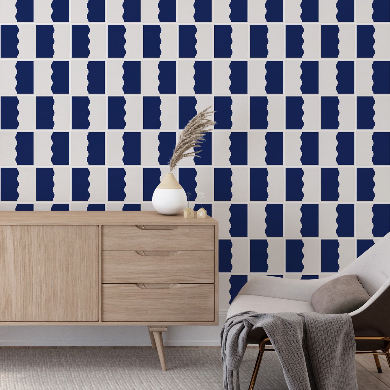 Painel Kimi Azul Escuro aplicado em ambiente — TAI Azulejos