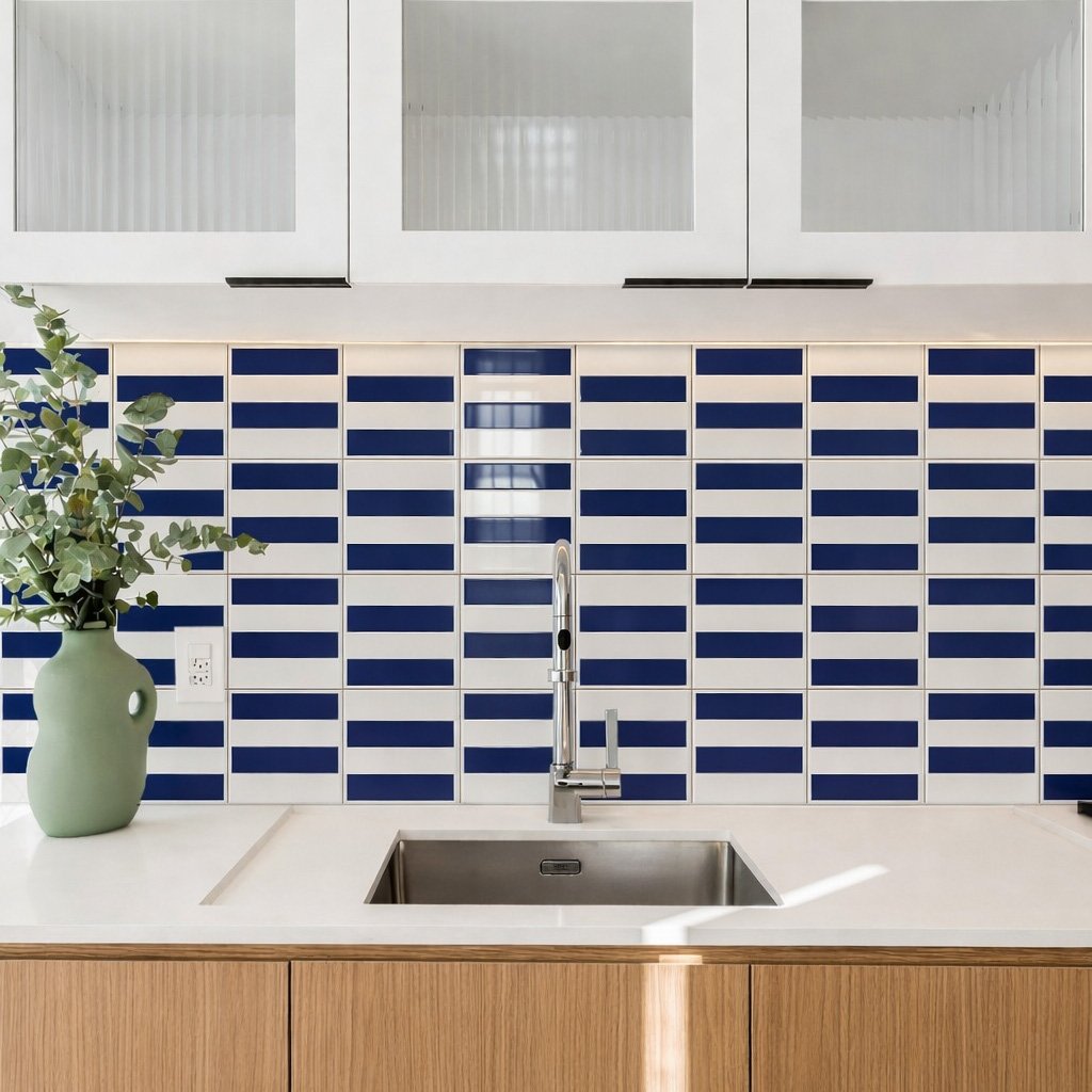 Painel Kimi Azul Escuro em cozinha — TAI Azulejos