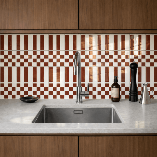 Azulejo Check Lines - Terracota