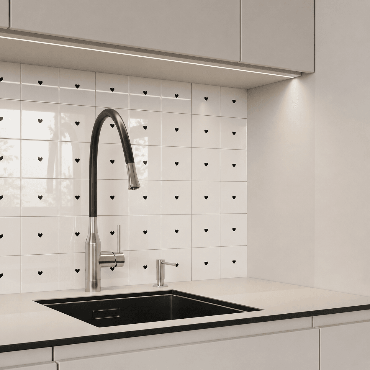 Tuini Coração Preto aplicado em parede — TAI Azulejos