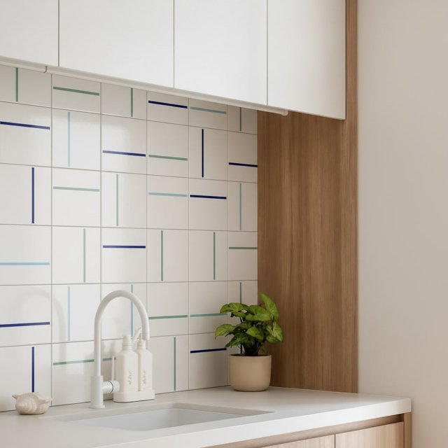 Azulejo Painel Decor Lines - Azul Bic, Azul Céu e Verde Menta
