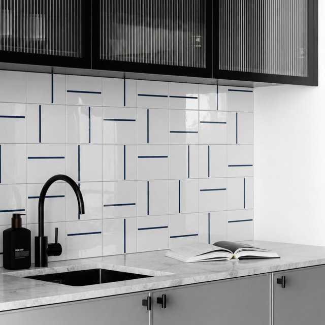 Azulejo Traço Decor Lines Azul Escuro