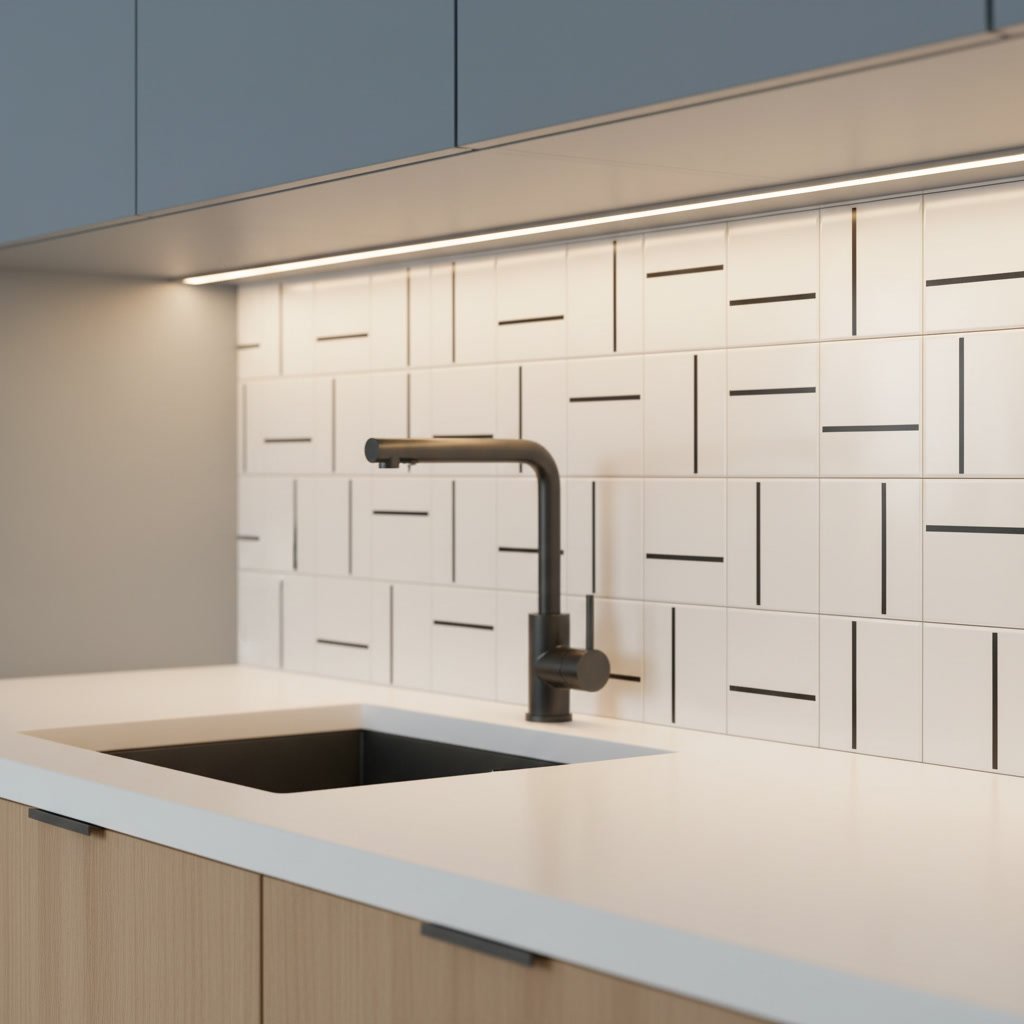 Decor Lines Traco Preto em cozinha — TAI Azulejos