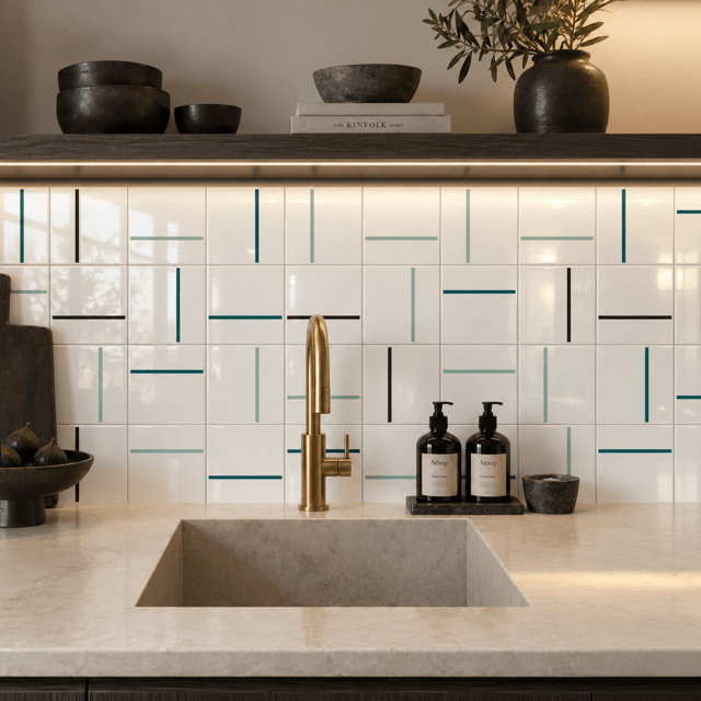 Azulejo Decor Lines Painel 06 - Preto, Verde Menta e Verde Petróleo