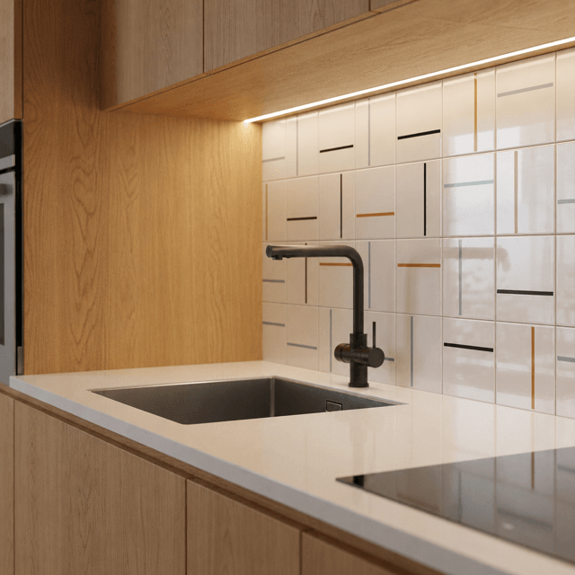 Azulejo Painel Decor Lines - Preto, Ocre e Verde Menta 