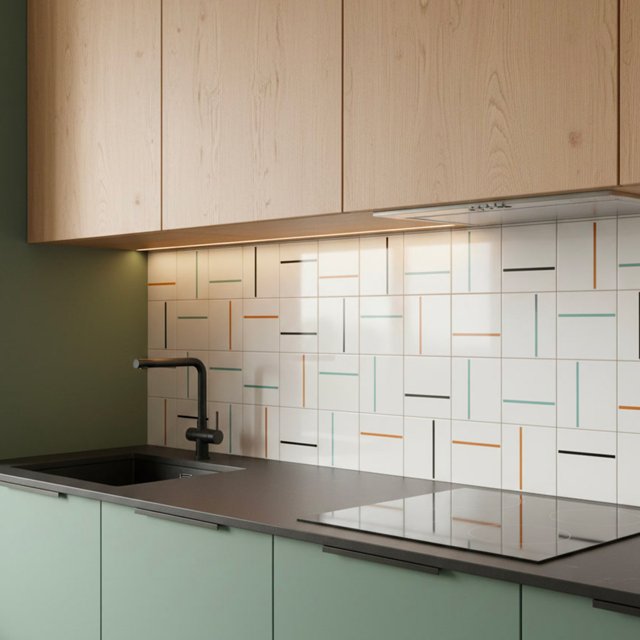 Azulejo Painel Decor Lines - Preto, Ocre e Verde Menta 