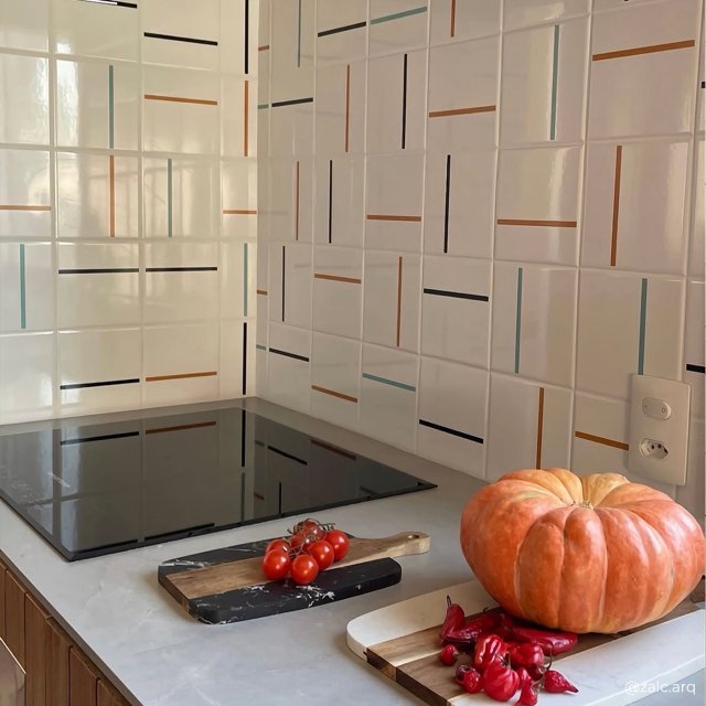 Azulejo Painel Decor Lines - Preto, Ocre e Verde Menta 