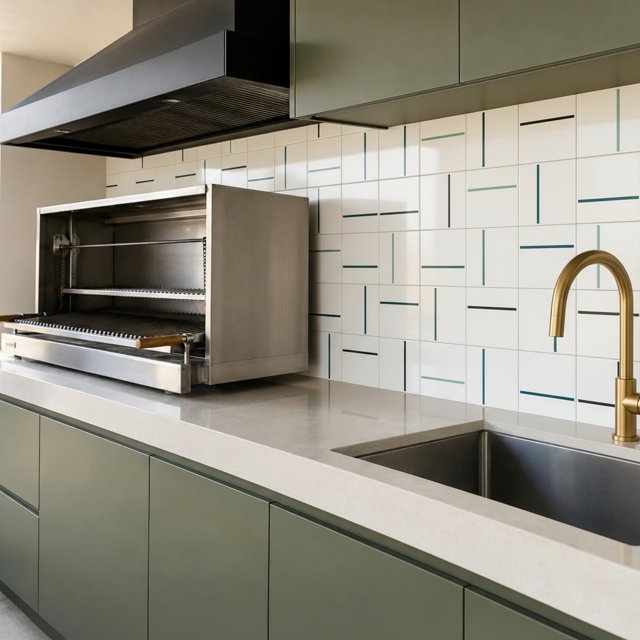 Azulejo Decor Lines Painel 06 - Preto, Verde Menta e Verde Petróleo
