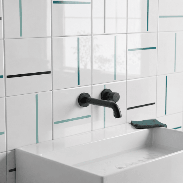 Azulejo Decor Lines Painel 06 - Preto, Verde Menta e Verde Petróleo