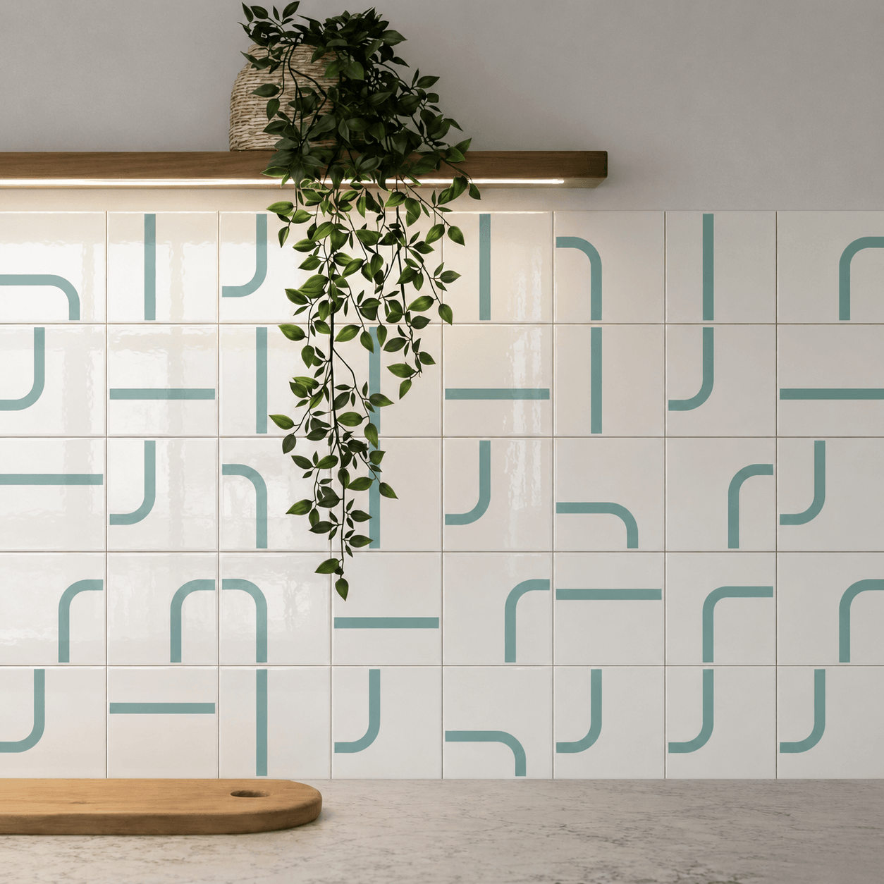 Painel Max Verde Menta em parede de cozinha — TAI Azulejos