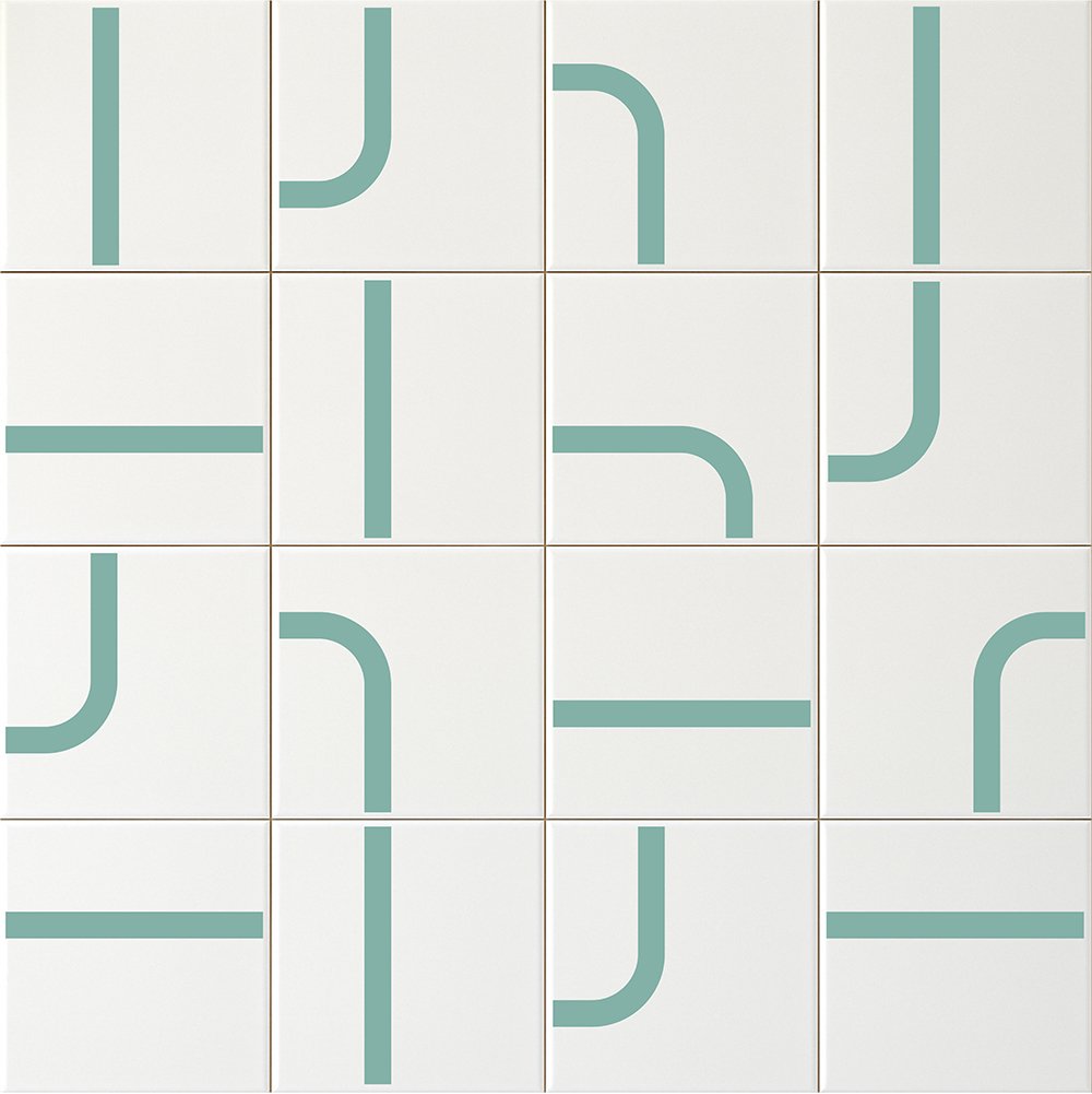 Detalhe do esmalte verde menta do Painel Max — TAI Azulejos