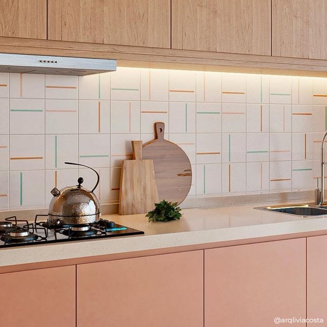 Azulejo Decor Lines - Nude, Ocre e Verde Menta