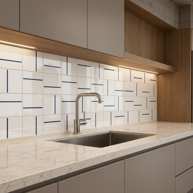Azulejo Traço Decor Lines Azul Escuro