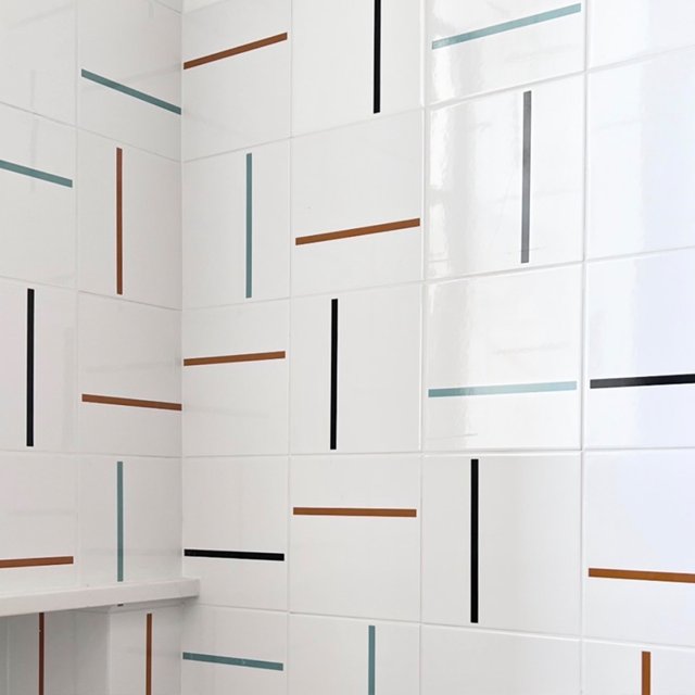Azulejo Painel Decor Lines - Preto, Ocre e Verde Menta 