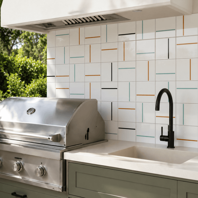 Azulejo Painel Decor Lines - Preto, Ocre e Verde Menta 