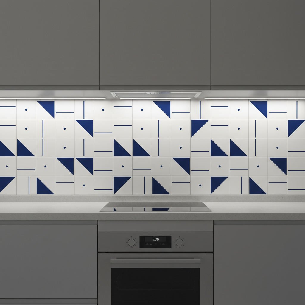 Painel Astro Azul Escuro em cozinha — TAI Azulejos