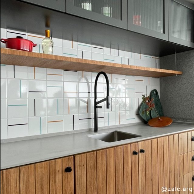 Azulejo Painel Decor Lines - Preto, Ocre e Verde Menta 