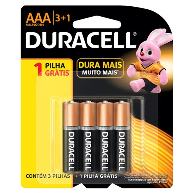 Pilha Alcalina Duracell AAA - com 4 unidades