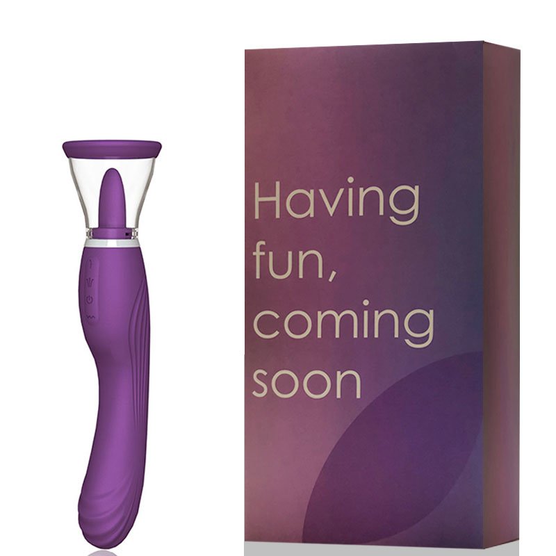 Vibrador Recarregável com Bomba Vaginal e Língua Estimuladora Roxo