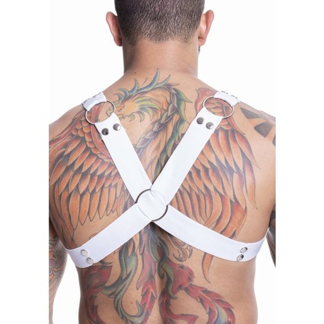 Arreio Masculino Harness Elástico Branco com Metal SD Clothing