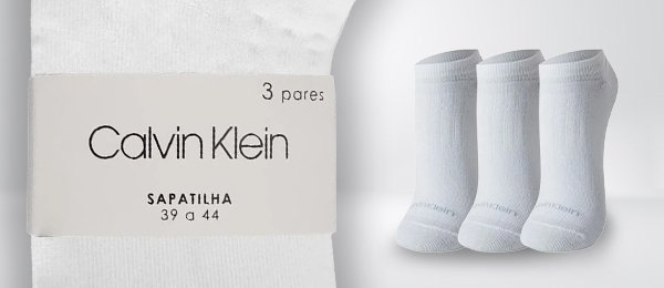 Meia Calvin Klein Invisível Branca Kit 3 Pares
