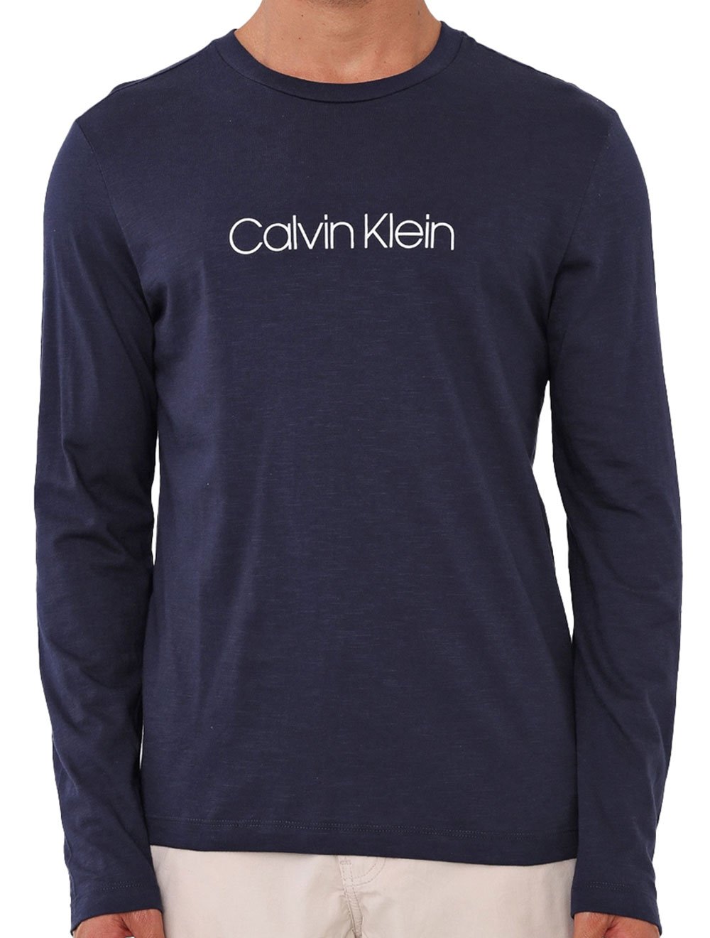 Camiseta Calvin Klein Masculina Manga Longa Institutional Flamê Azul Marinho