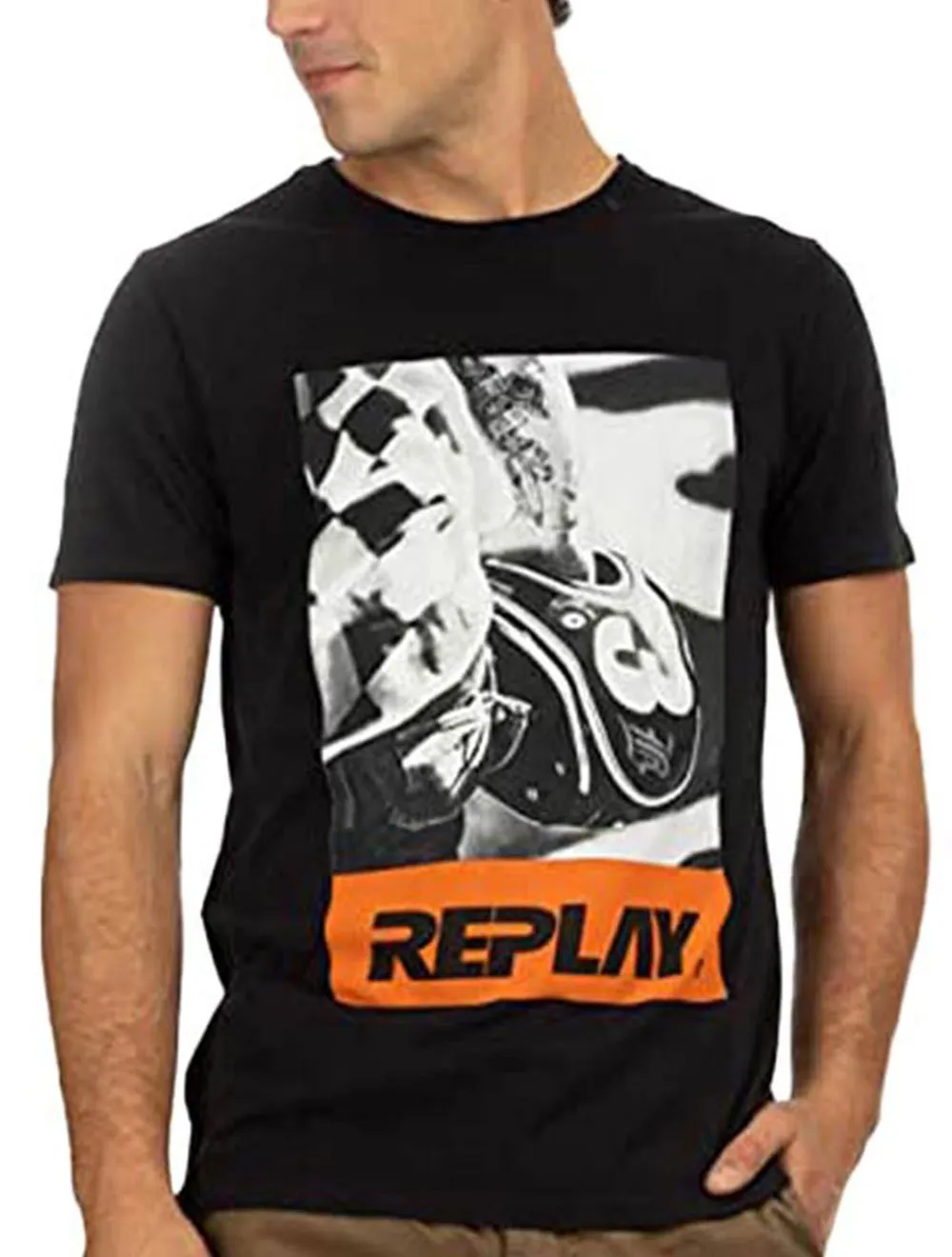 Camiseta Replay Masculina Helmet Silk Preta