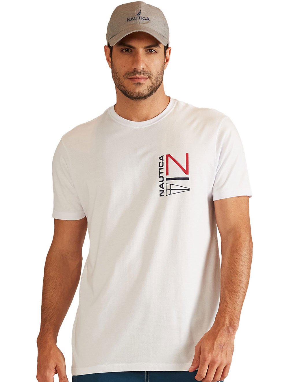 Camiseta Nautica Masculina Custom Logo Silk Branca